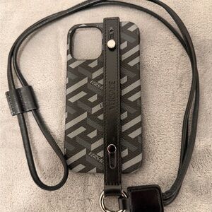 Versace Monogram Black and Gray Phone Case with Strap